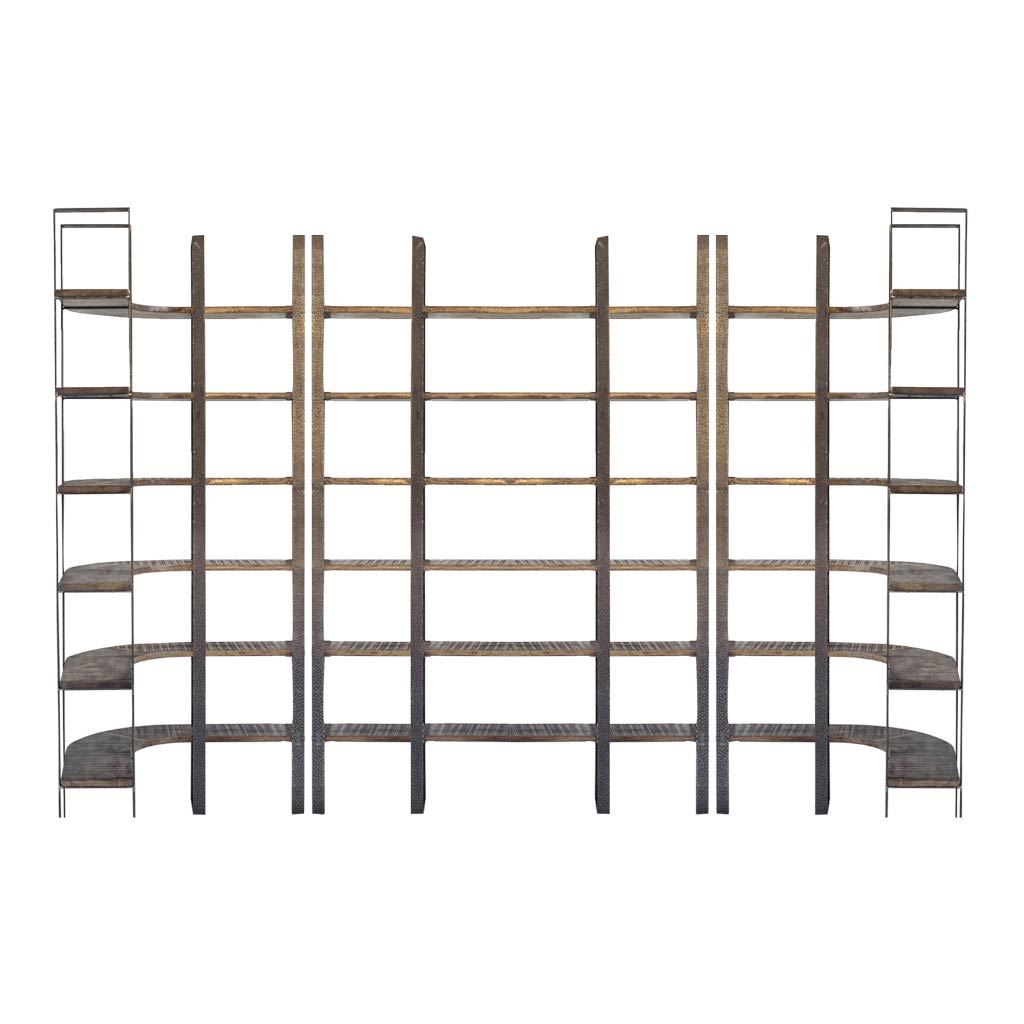 Taunton I 80L x 10.5W x 90H Brown Wood and Black Iron Six Shelving Unit