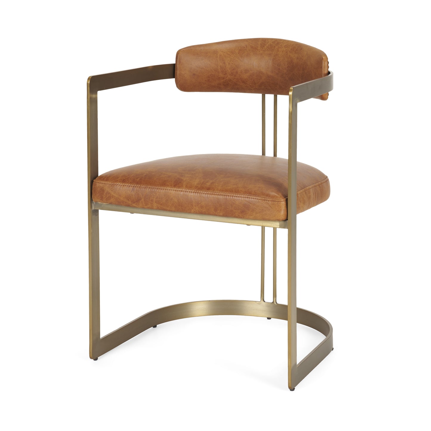 Hollyfield Leather Dining Chair Brown Leather | Gold Metal - dining-chairs