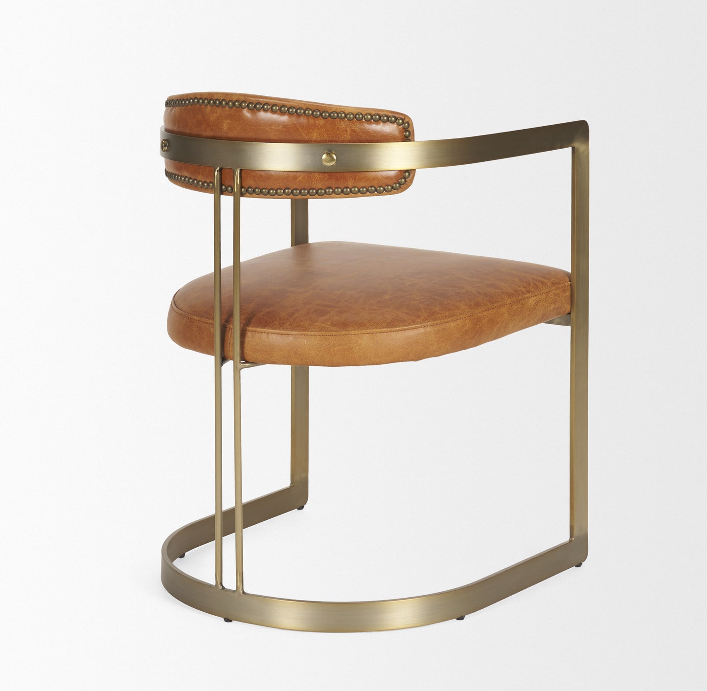 Hollyfield Leather Dining Chair Brown Leather | Gold Metal - dining-chairs