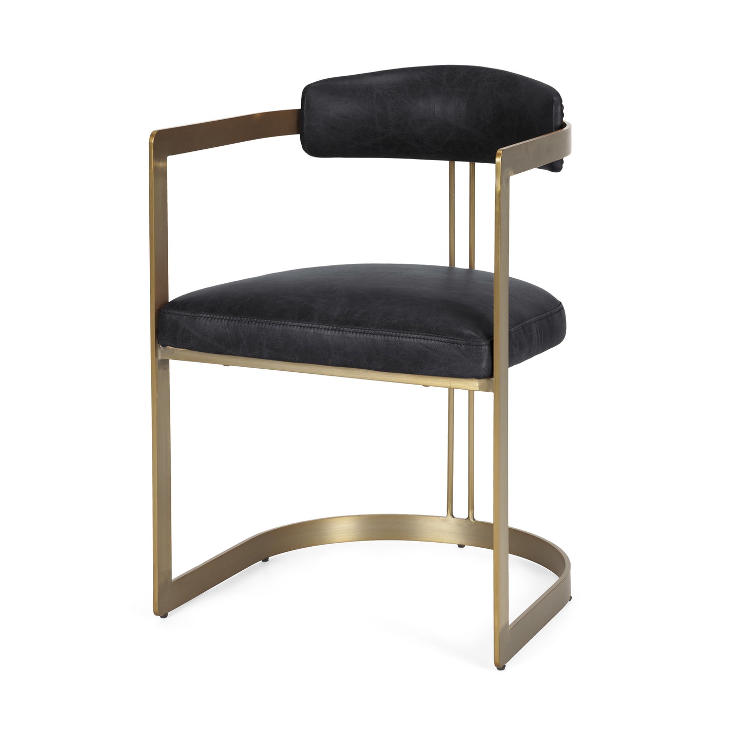 Hollyfield Leather Dining Chair Black Leather | Gold Metal - dining-chairs