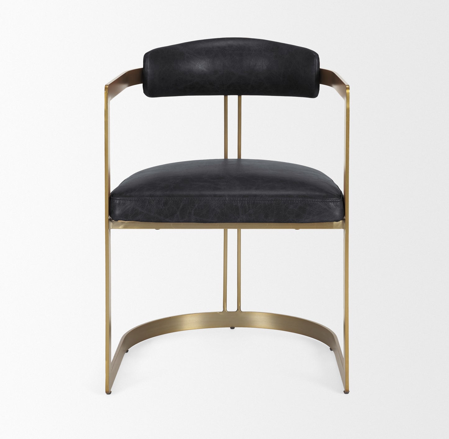 Hollyfield Leather Dining Chair Black Leather | Gold Metal - dining-chairs