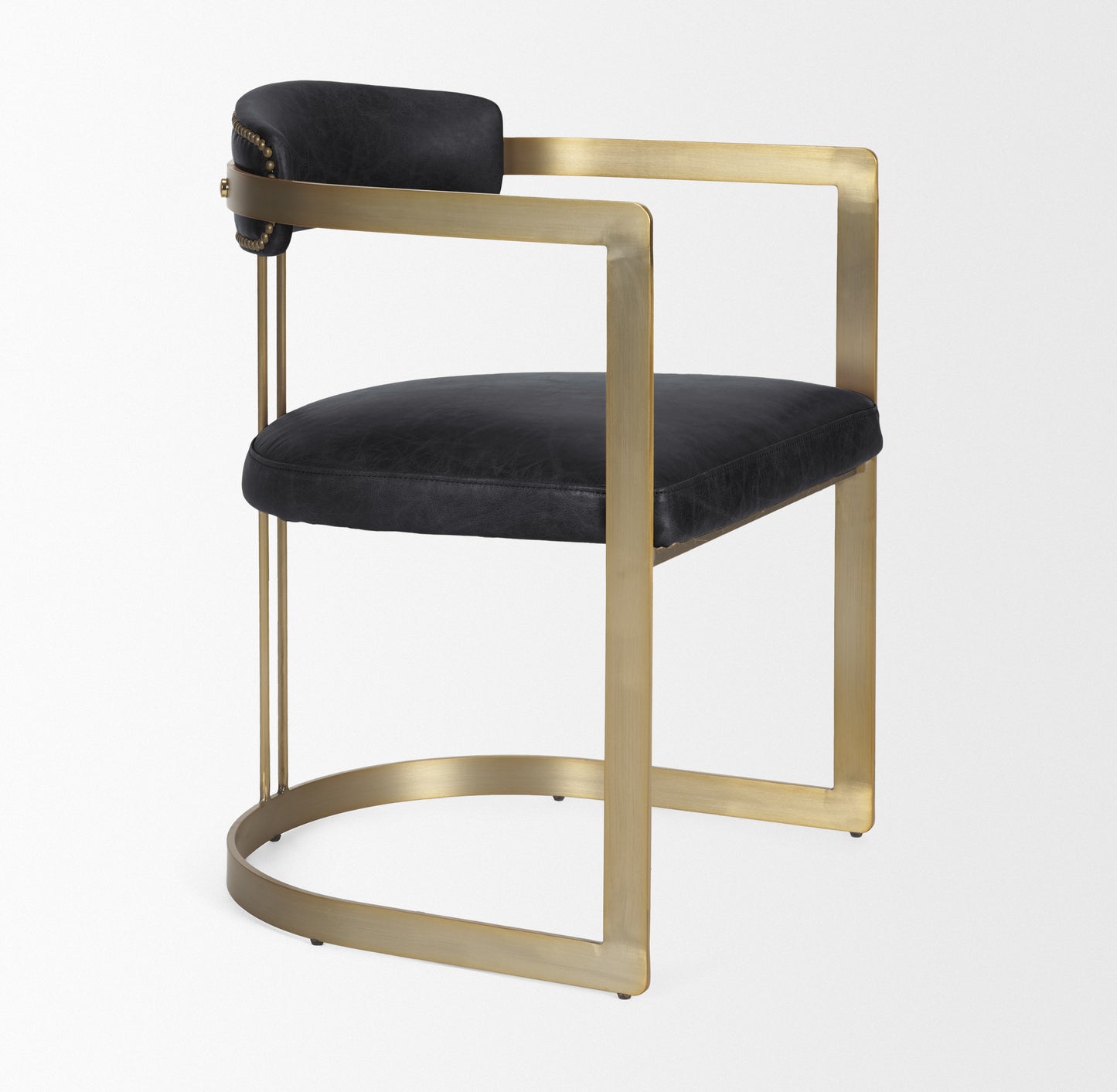 Hollyfield Leather Dining Chair Black Leather | Gold Metal - dining-chairs
