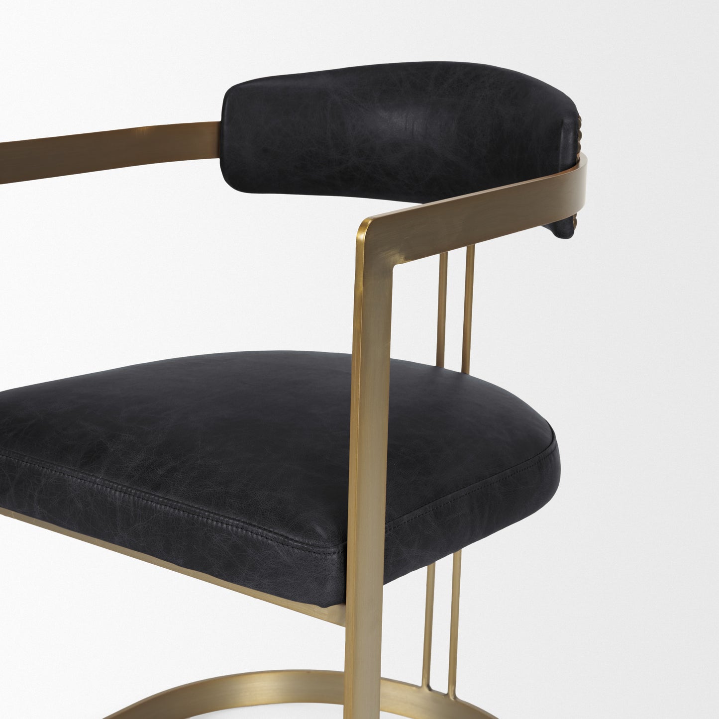 Hollyfield Leather Dining Chair Black Leather | Gold Metal - dining-chairs