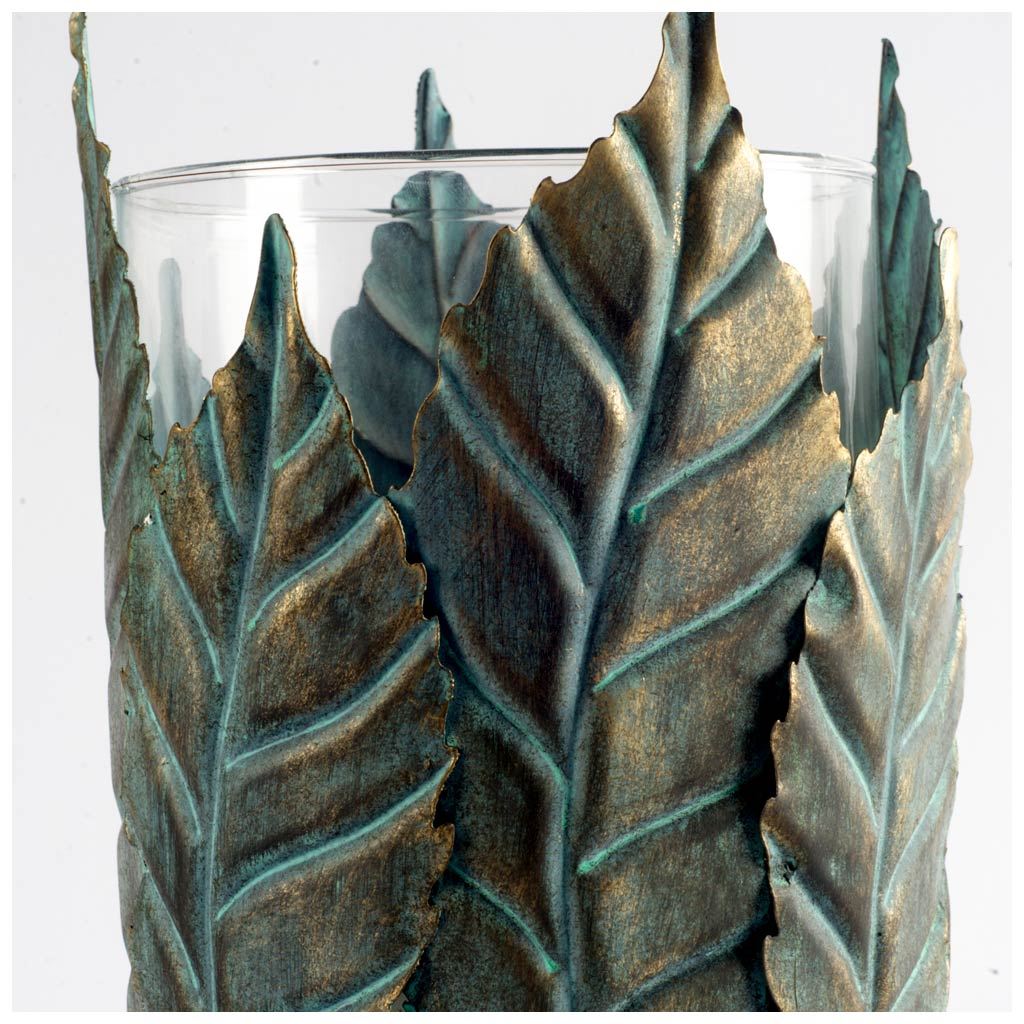 Pana II Large Green/Gold Metal Leaf Table Candle Holder