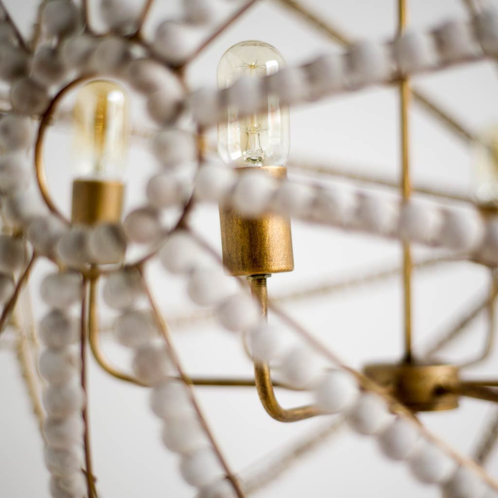 Ava Chandelier Gold Metal | White Wood - chandeliers