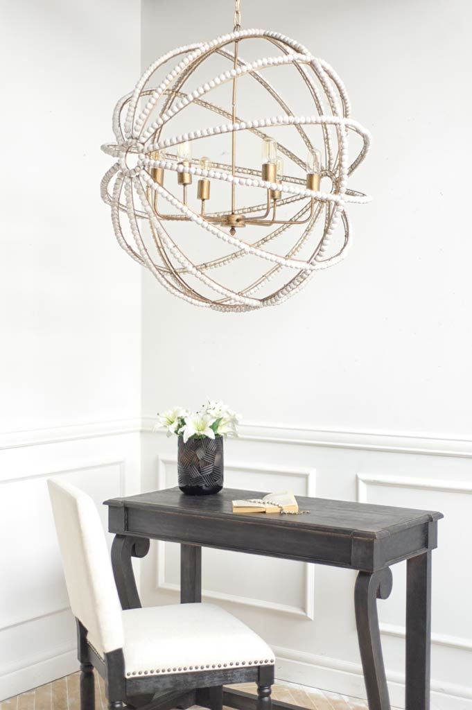Ava Chandelier Gold Metal | White Wood - chandeliers