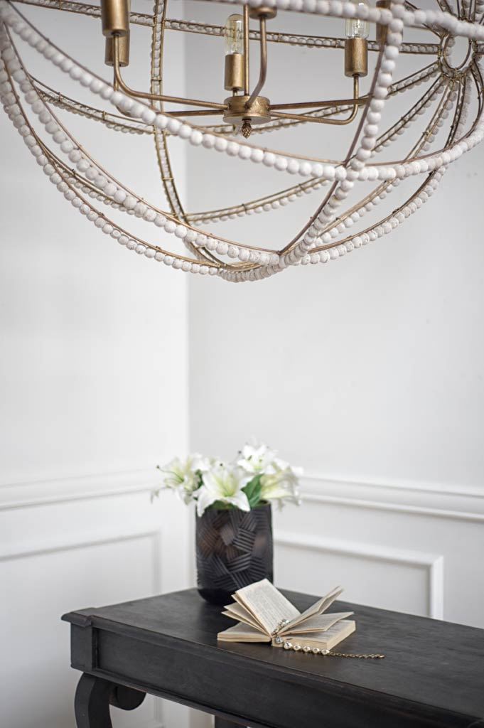 Ava Chandelier Gold Metal | White Wood - chandeliers
