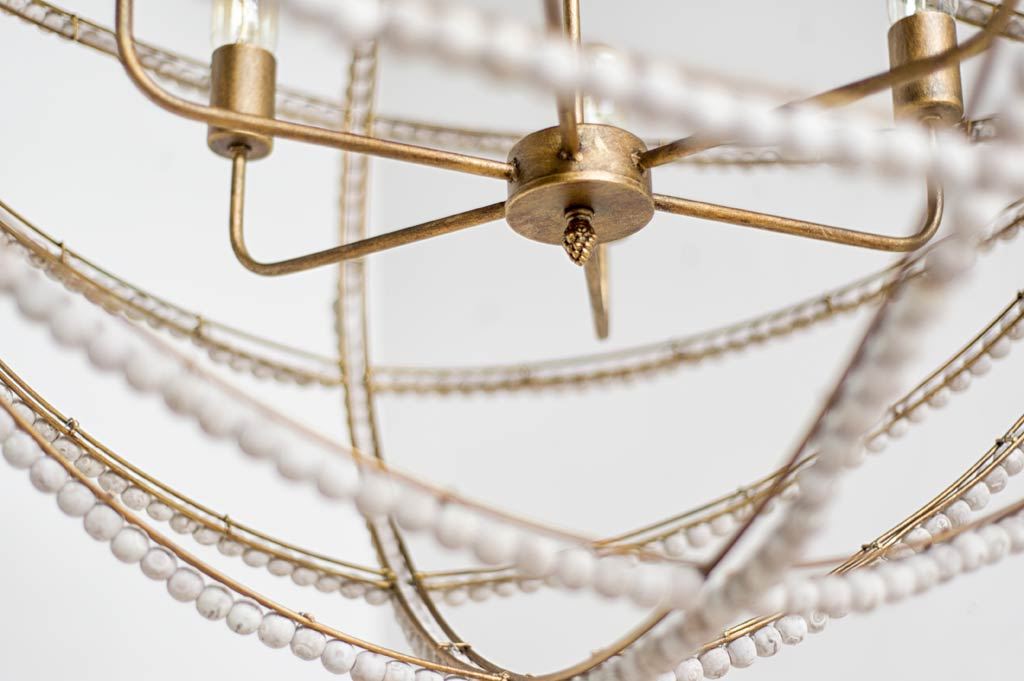 Ava Chandelier Gold Metal | White Wood - chandeliers