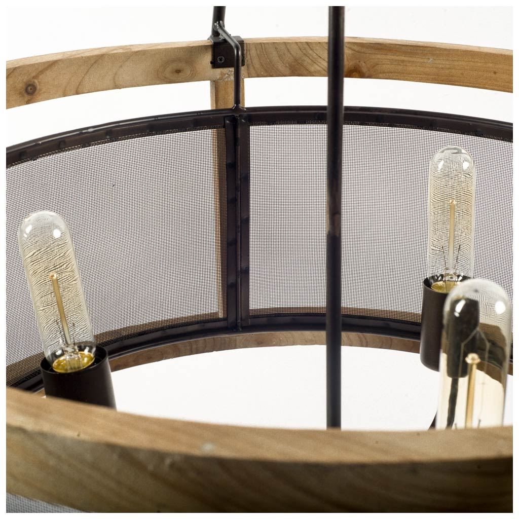 Penhill (25"x24") Black and Wooden Three Bulb Chandelier