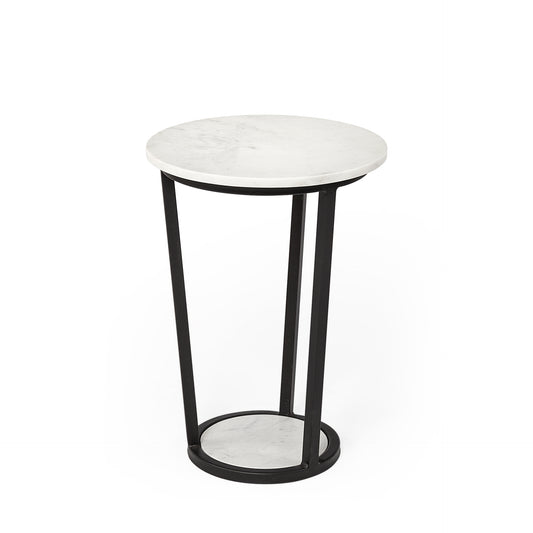 Bombola Accent Table White Marble | Black Metal | 15W - accent-tables