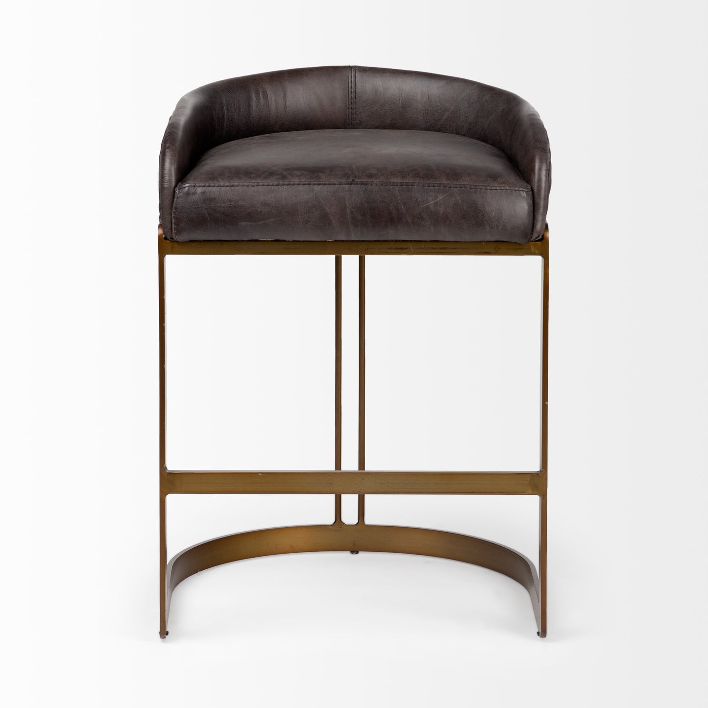 Hollyfield Leather Seat Bar Counter Stool Black Leather | Antiqued Gold Metal | Counter - bar-stools