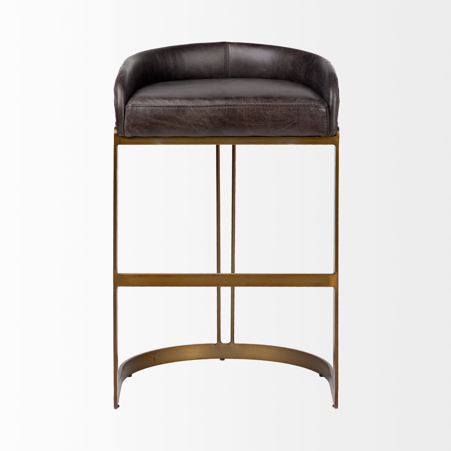 Hollyfield Leather Seat Bar Counter Stool Black Leather | Antiqued Gold Metal | Bar - bar-stools