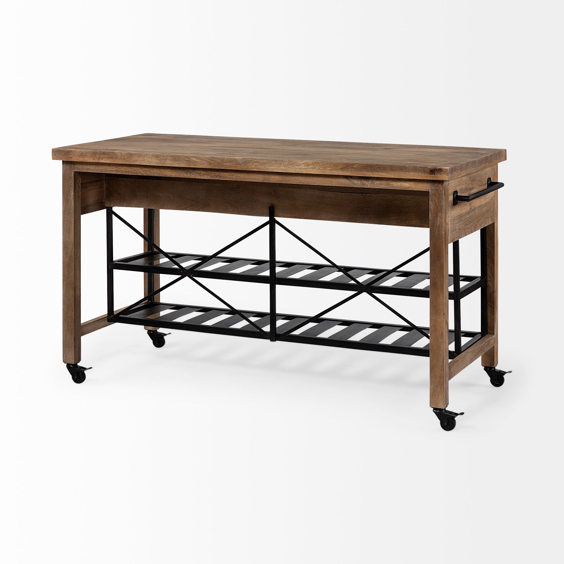 Stuart Kitchen Island Brown Wood | Black Metal - kitchen-islands