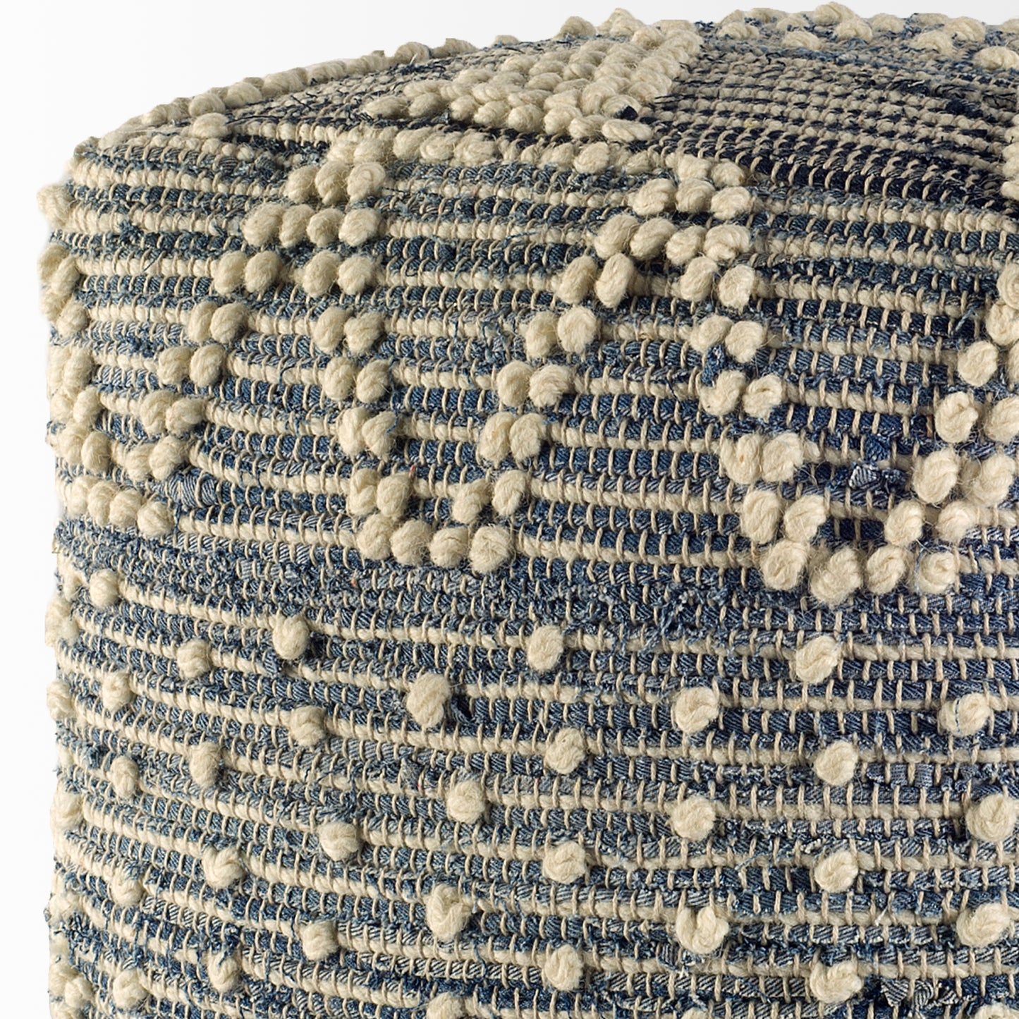Rofi Pouf Blue Denim & Ivory Cotton - poufs
