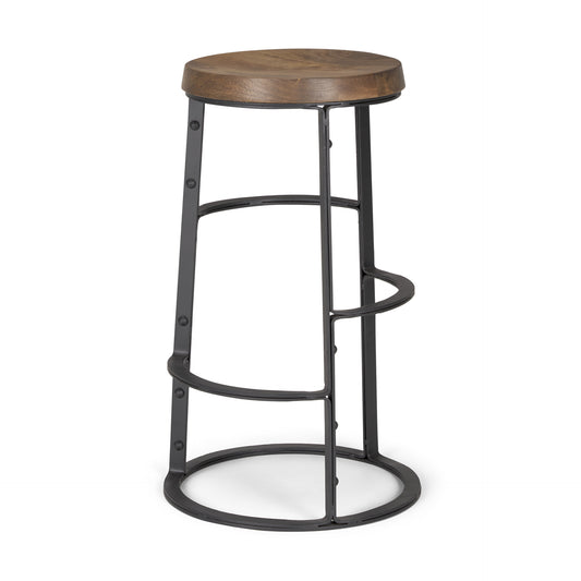 Neo Wood Seat Bar Counter Stool Brown Wood | Black Metal - bar-stools