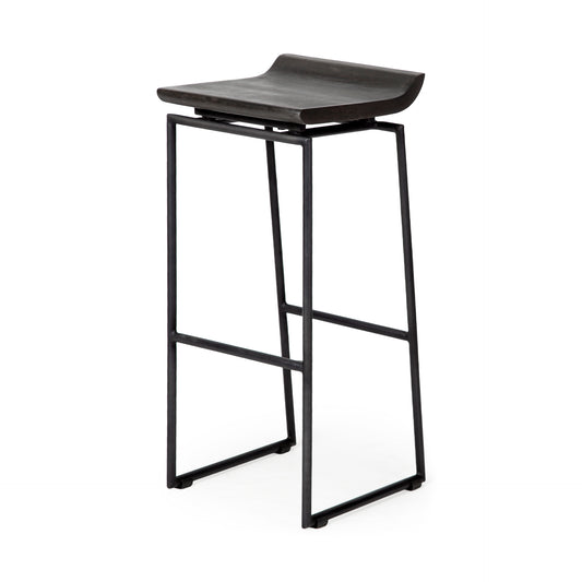 Givens Wood Seat Bar Counter Stool Black Wood | Black Metal | Bar - bar-stools