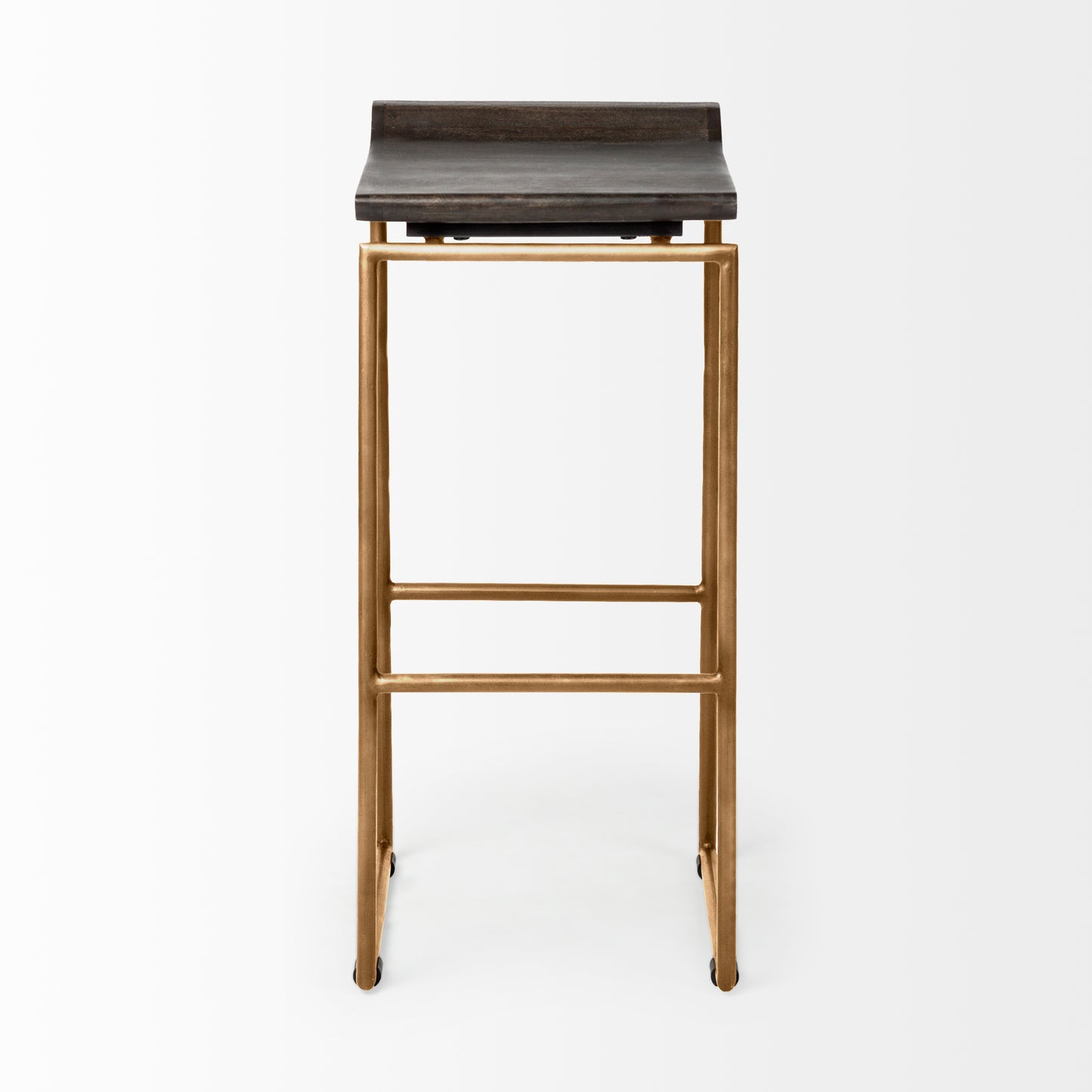 Givens Wood Seat Bar Counter Stool Brown Wood | Gold Metal | Bar - bar-stools