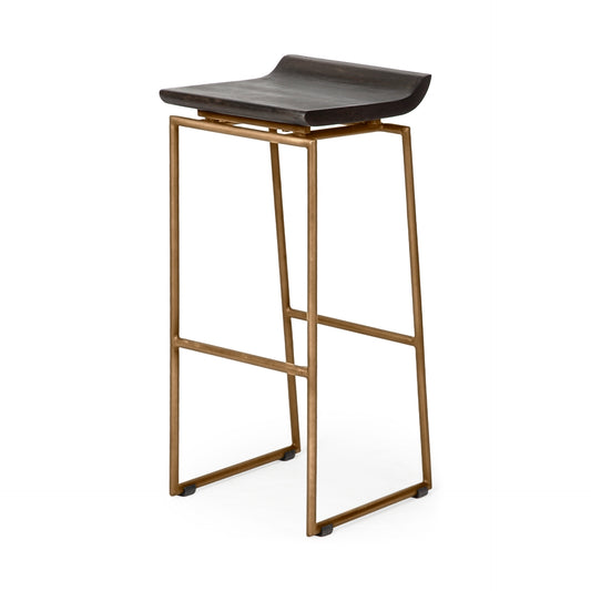 Givens Wood Seat Bar Counter Stool Brown Wood | Gold Metal | Bar - bar-stools