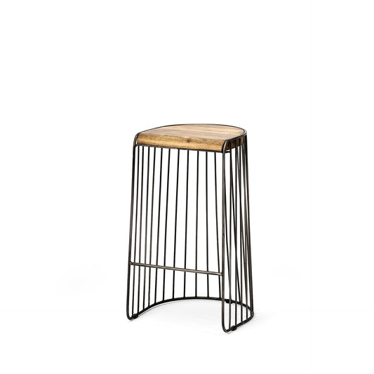 Seagram Wood Seat Bar Counter Stool Brown Wood | Black Metal | Bar - bar-stools