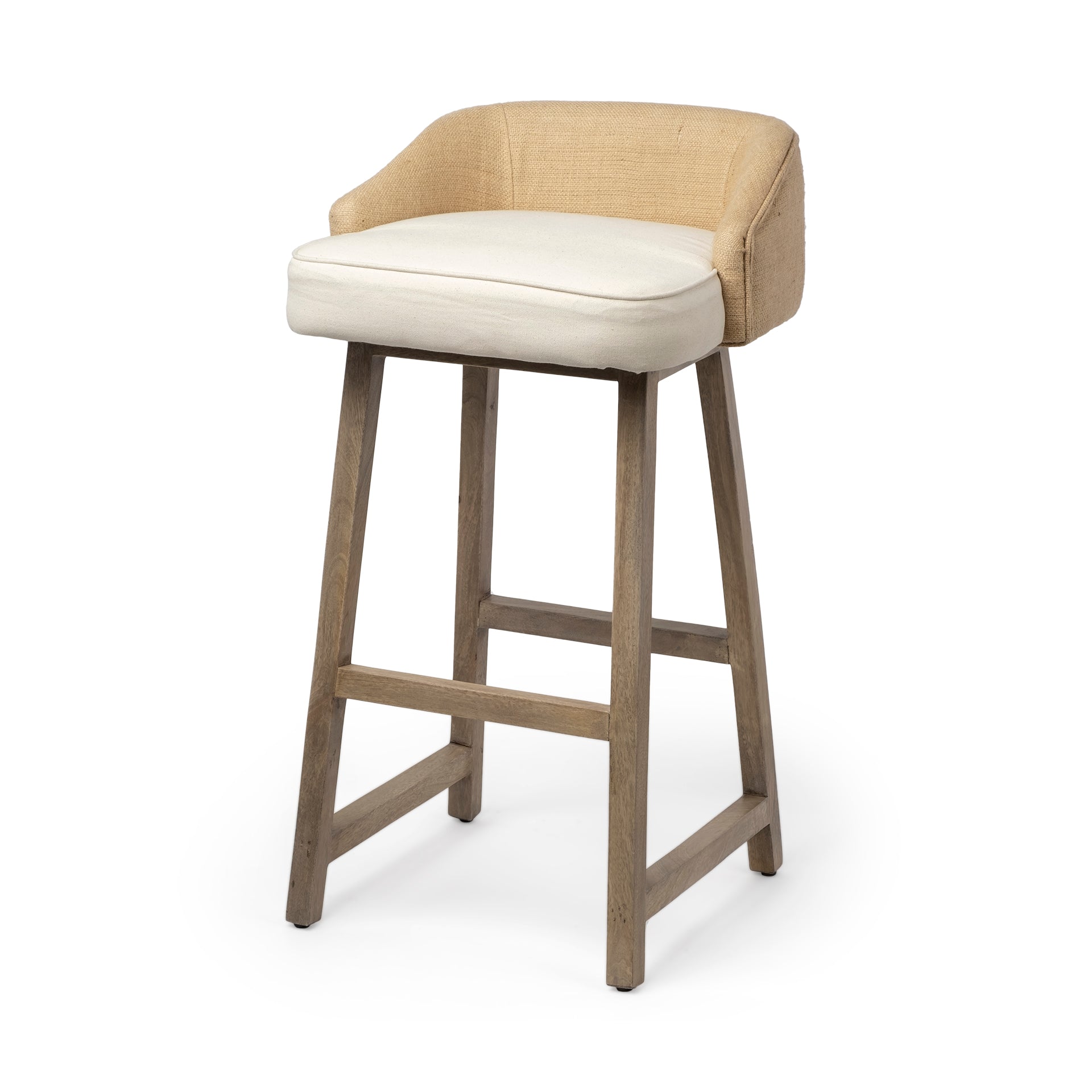 Monmouth Upholstered Seat Bar Counter Stool Cream Fabric | Brown Wood | Bar - bar-stools