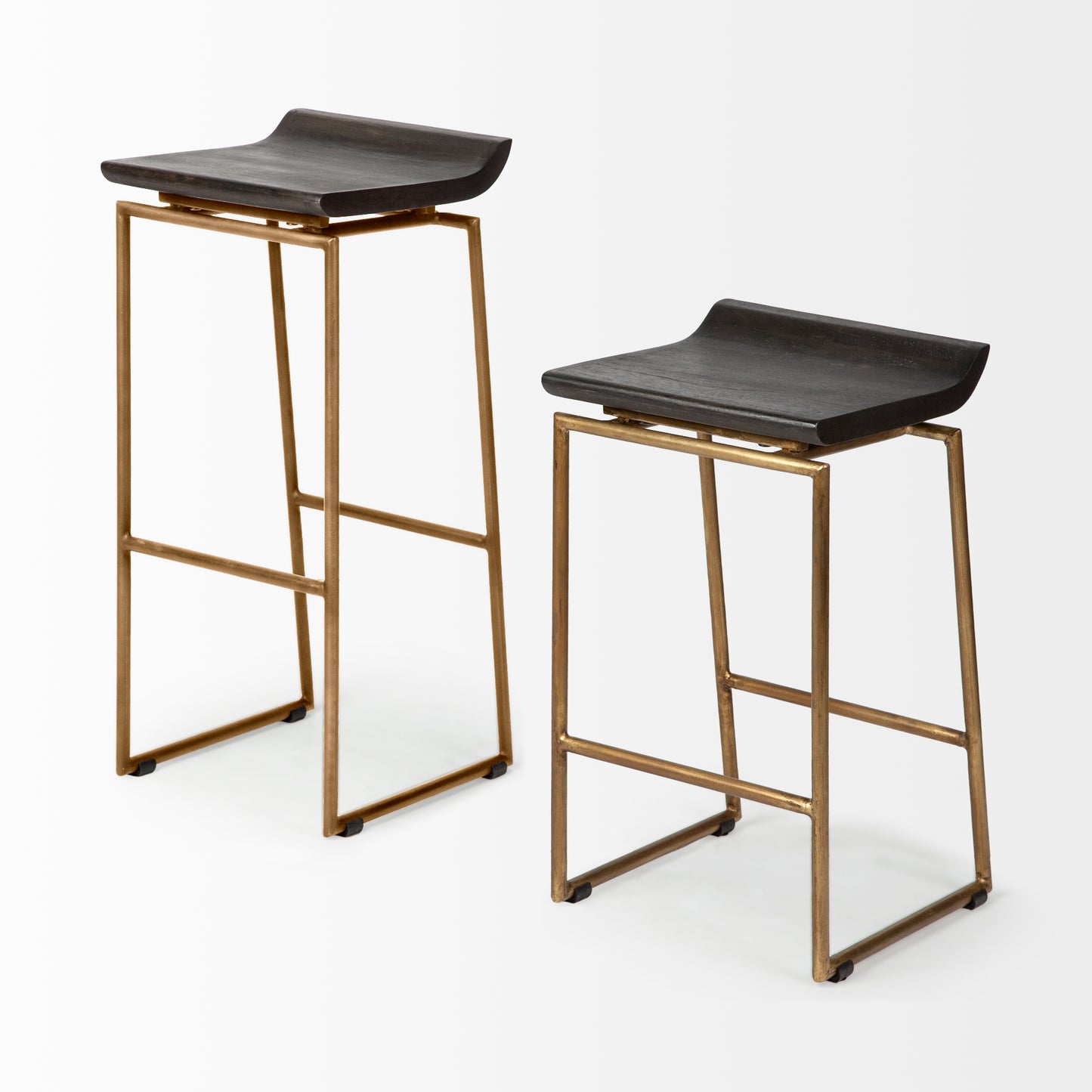 Givens Wood Seat Bar Counter Stool Brown Wood | Gold Metal | Bar - bar-stools