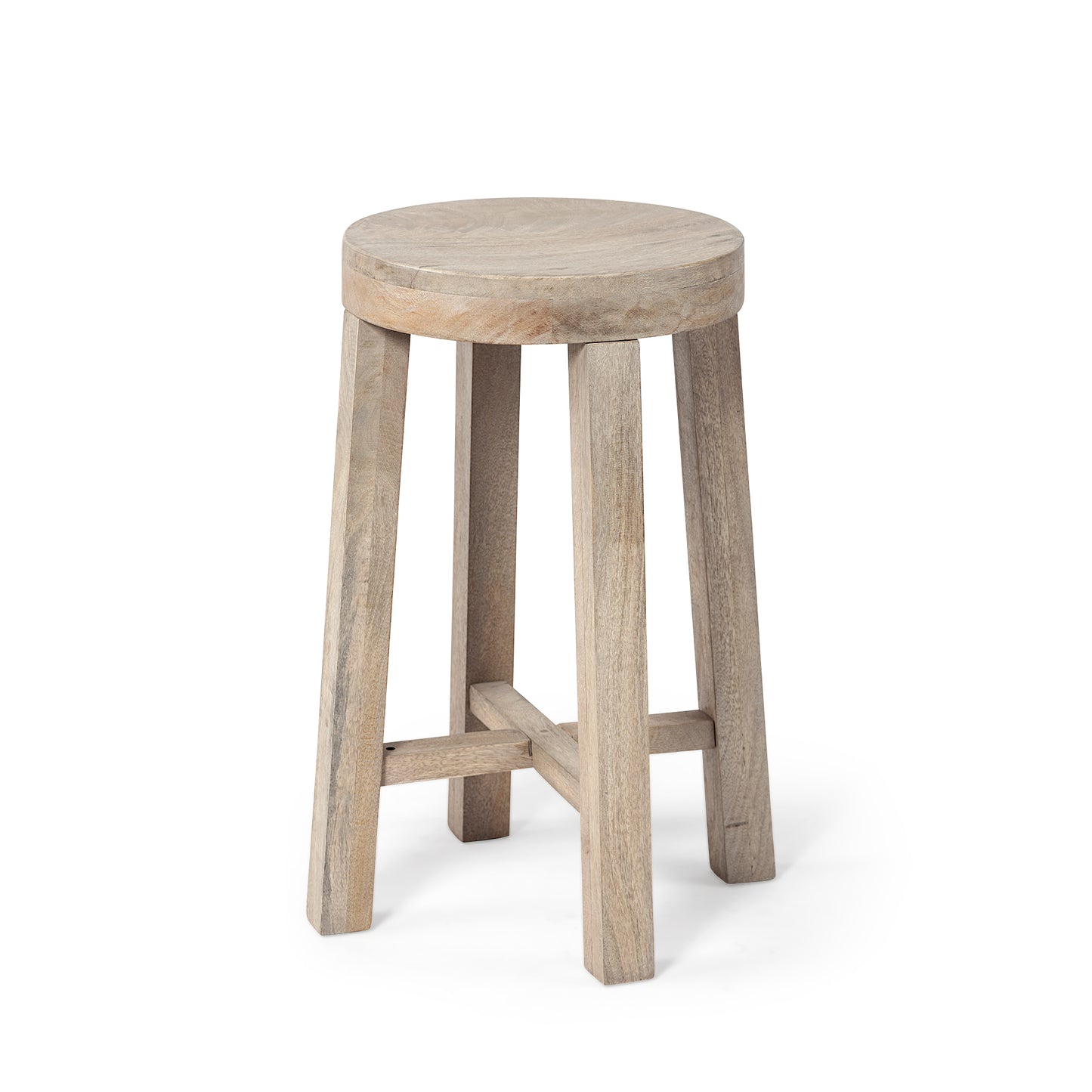 Brahma Wood Seat Bar Counter Stool White Washed Wood - bar-stools