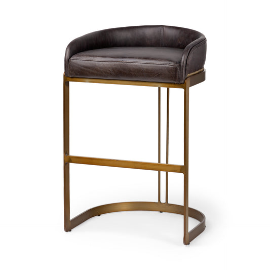 Hollyfield Leather Seat Bar Counter Stool Black Leather | Antiqued Gold Metal | Bar - bar-stools