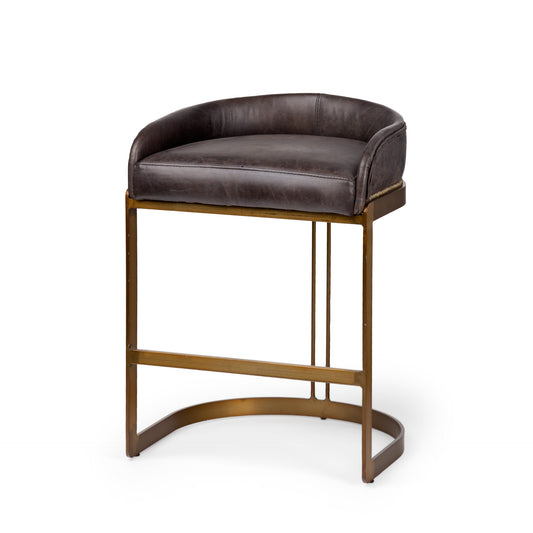 Hollyfield Leather Seat Bar Counter Stool Black Leather | Antiqued Gold Metal | Counter - bar-stools