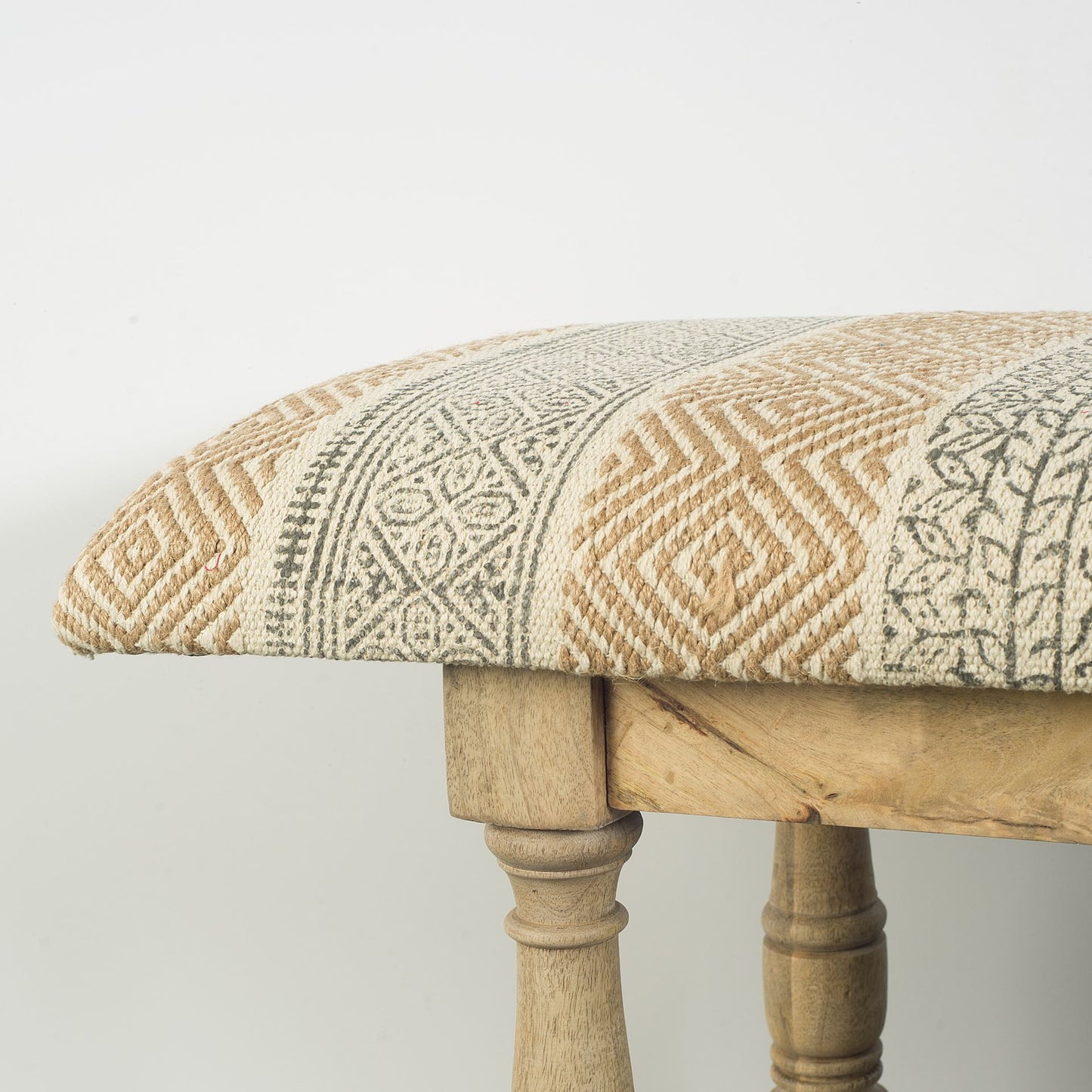 Greenfield Bench Tan Fabric | Brown Wood - benches