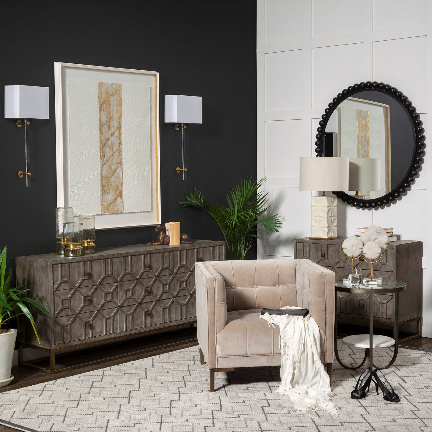 Reinhardt End Side Table Glass & Marble | Gold Metal - end-and-side-tables