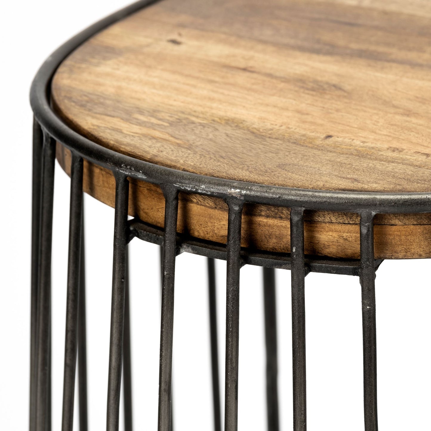 Seagram 25.6" Seat Height Brown Wood Seat Black Metal Frame Stool