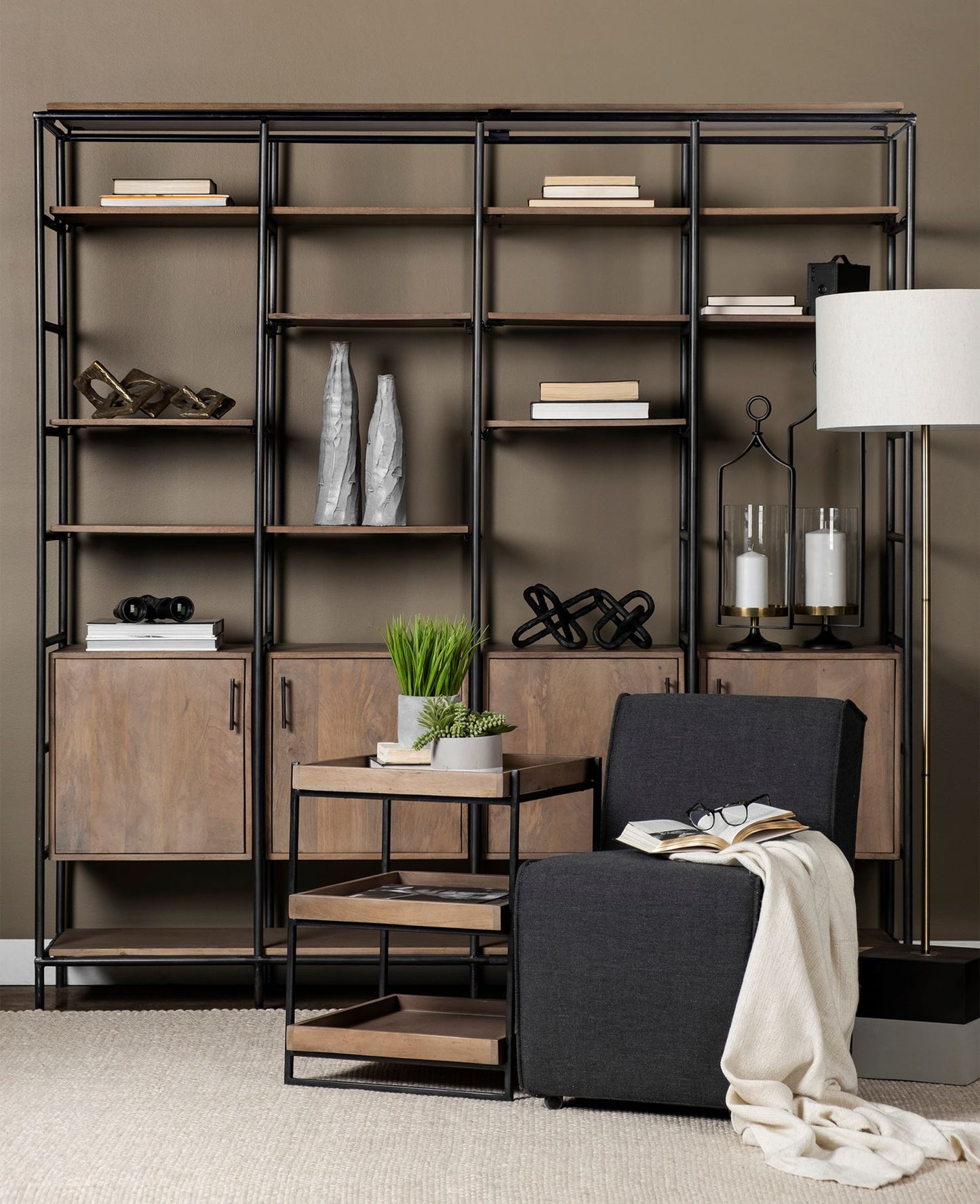 Darius Shelving Unit Brown Wood | Black Metal - shelving