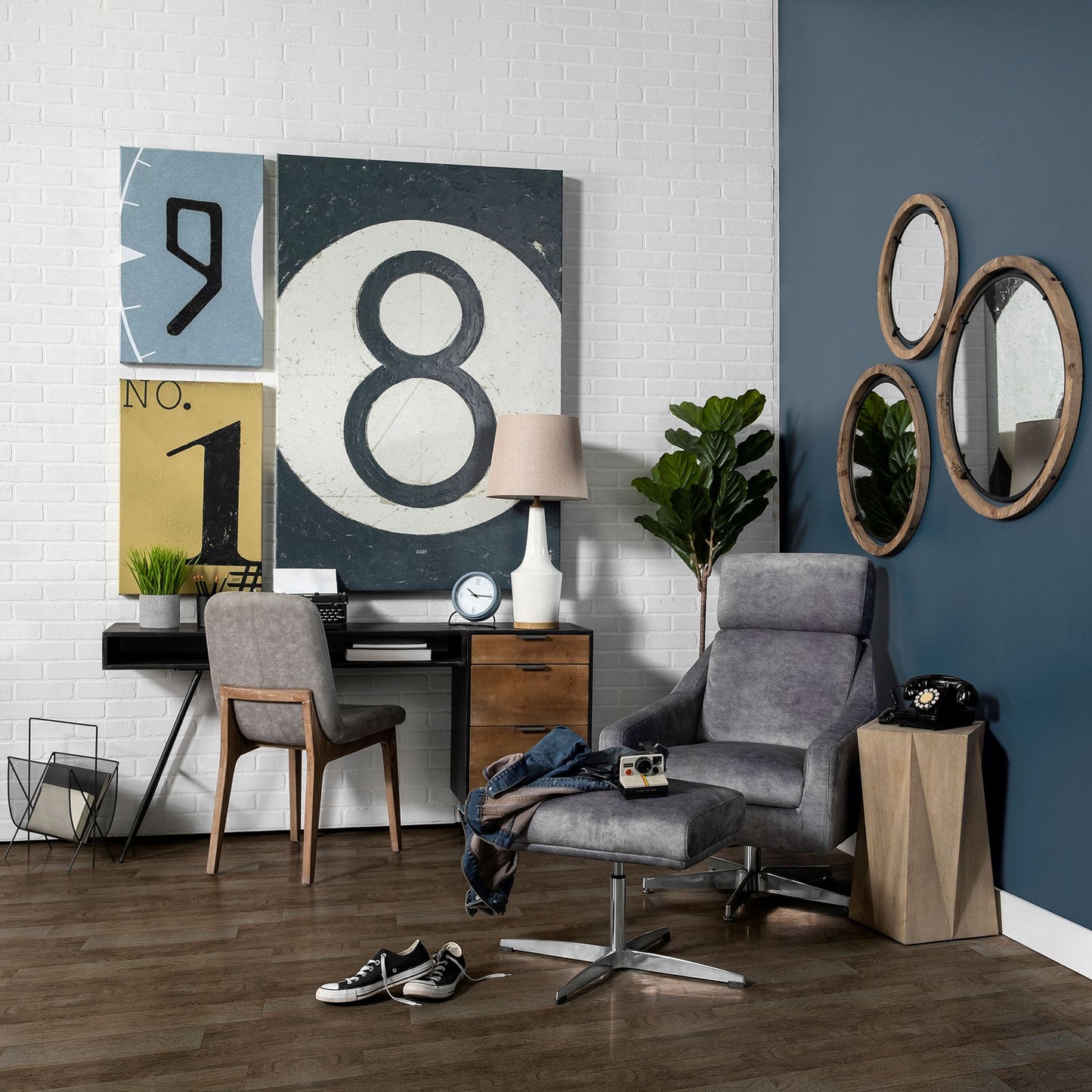 David Dining Chair Gray Fabric | Brown Wood - dining-chairs