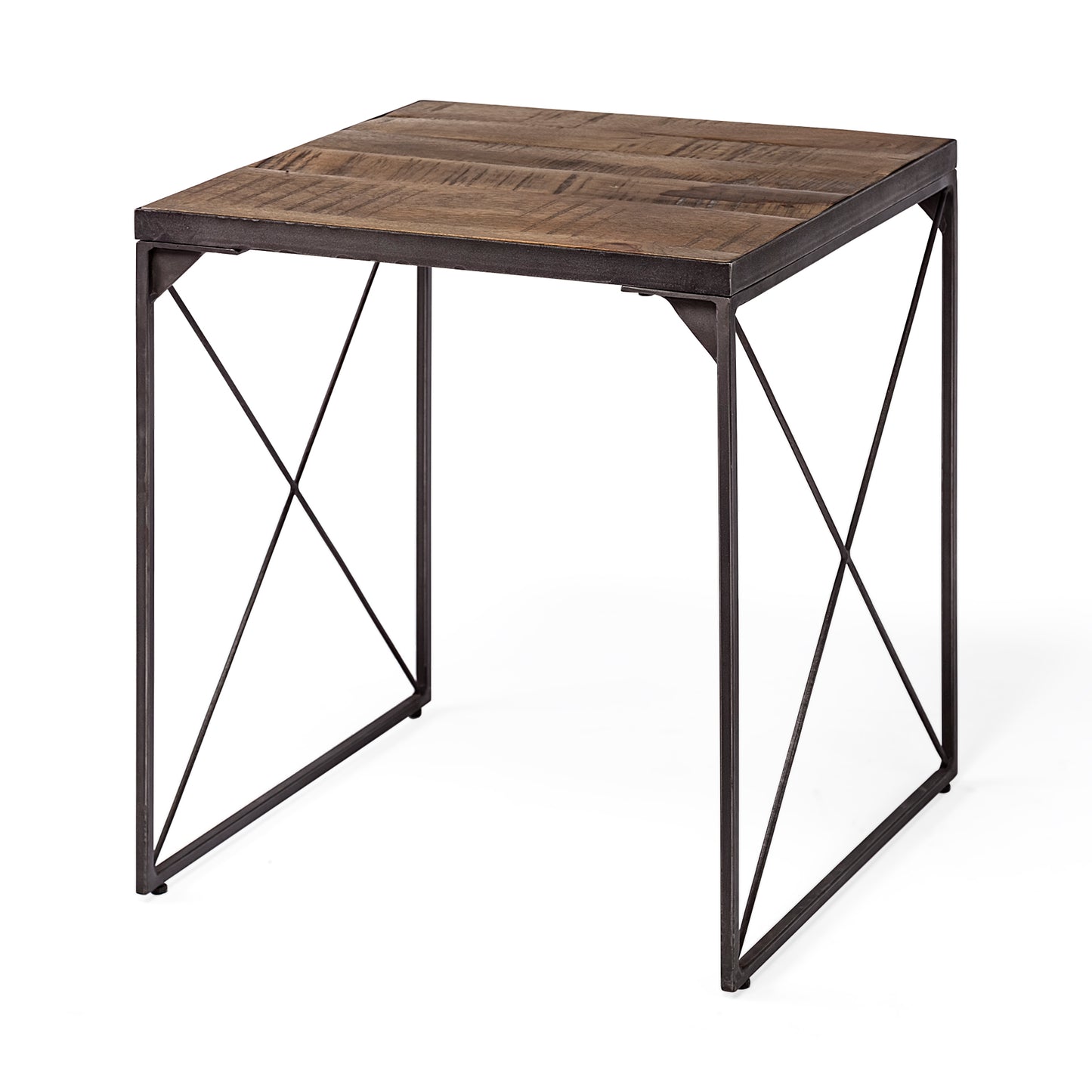 Trestman End Side Table Medium Brown Wood | Black Iron - end-and-side-tables