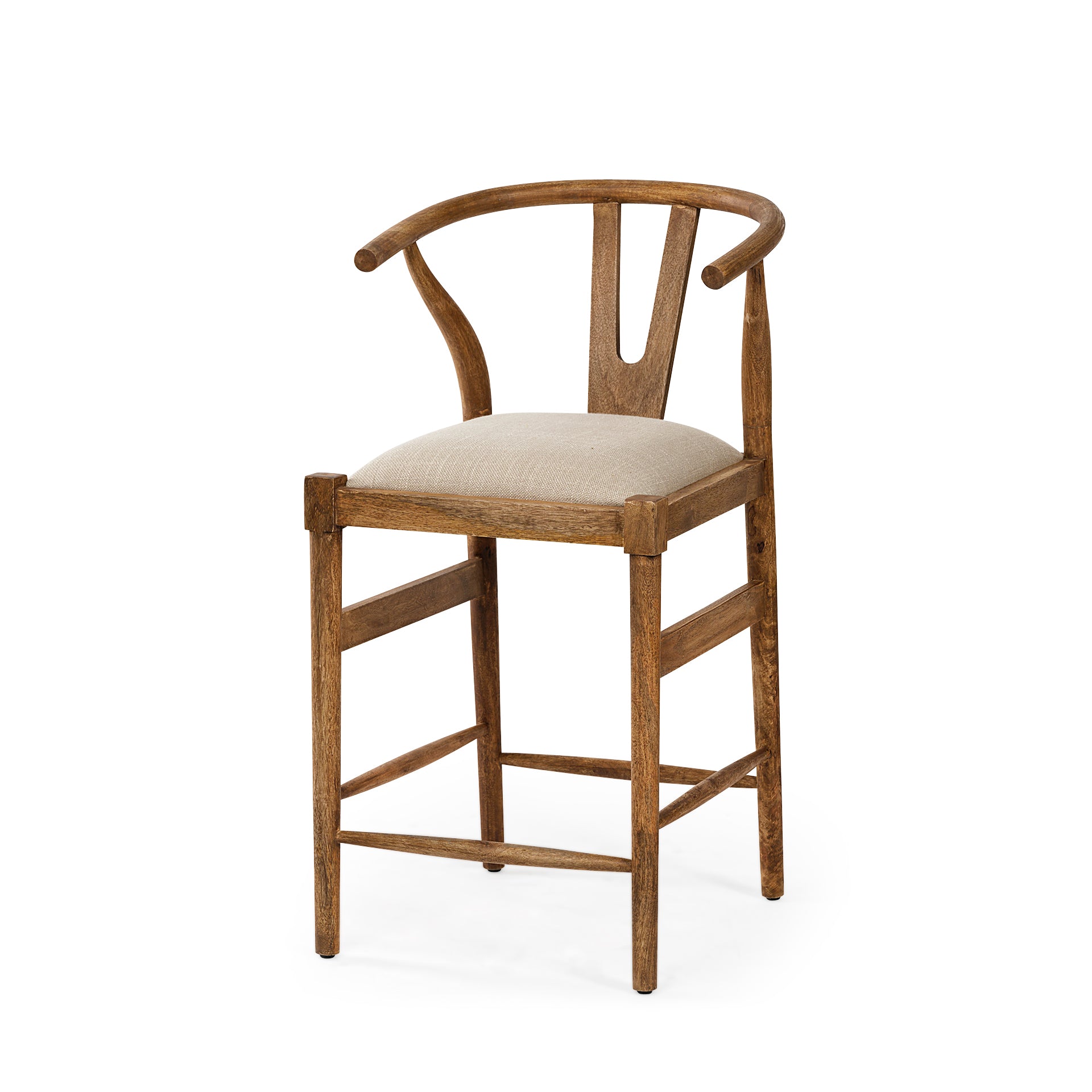 Trixie Upholstered Seat Bar Counter Stool Cream Fabric | Brown Wood - bar-stools