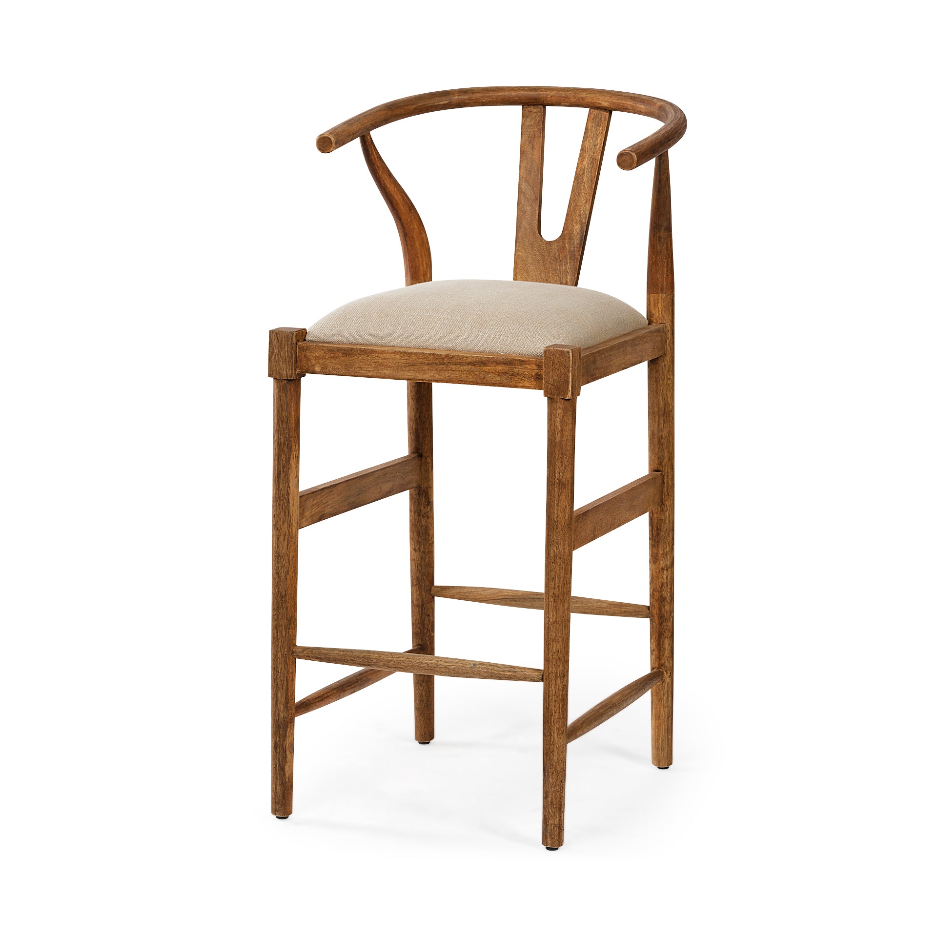 Trixie Upholstered Seat Bar Counter Stool Cream Fabric | Brown Wood | Bar - bar-stools