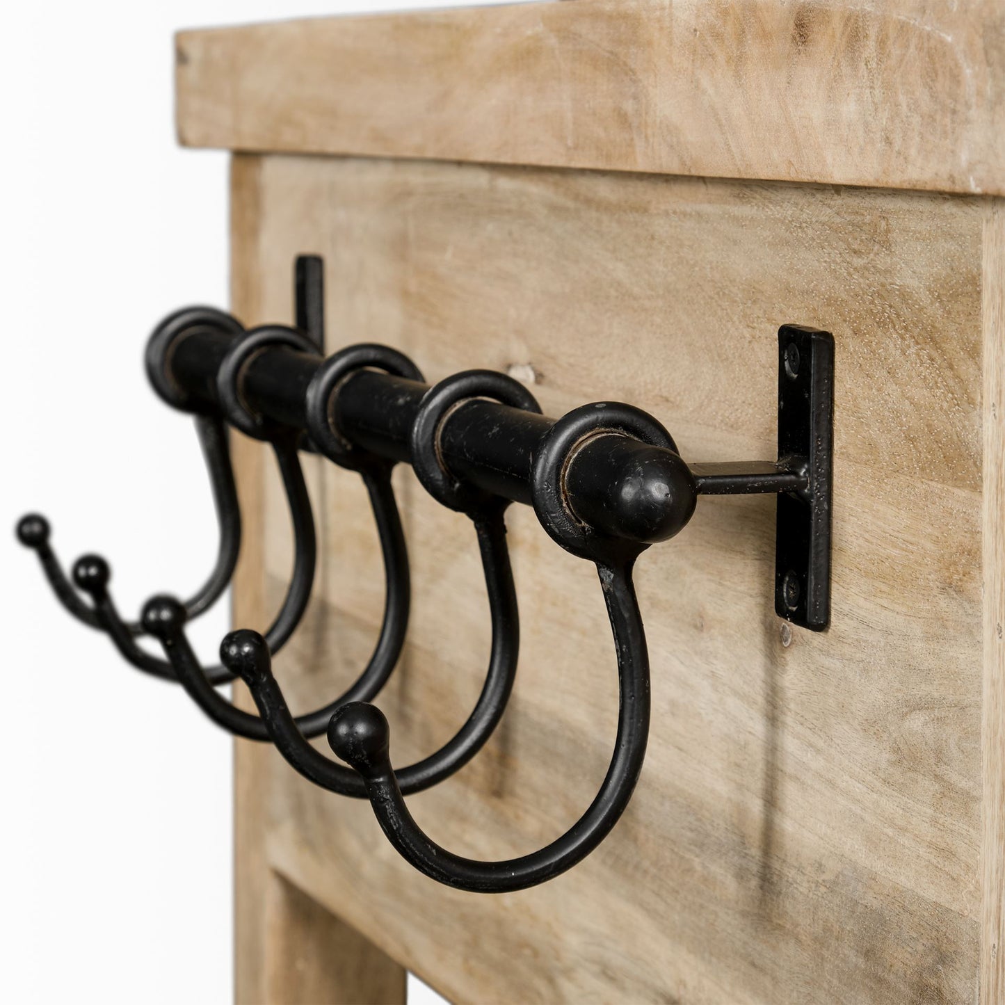 Columbia II Light Brown Base with Black Iron Knobs Rolling Kitchen Island