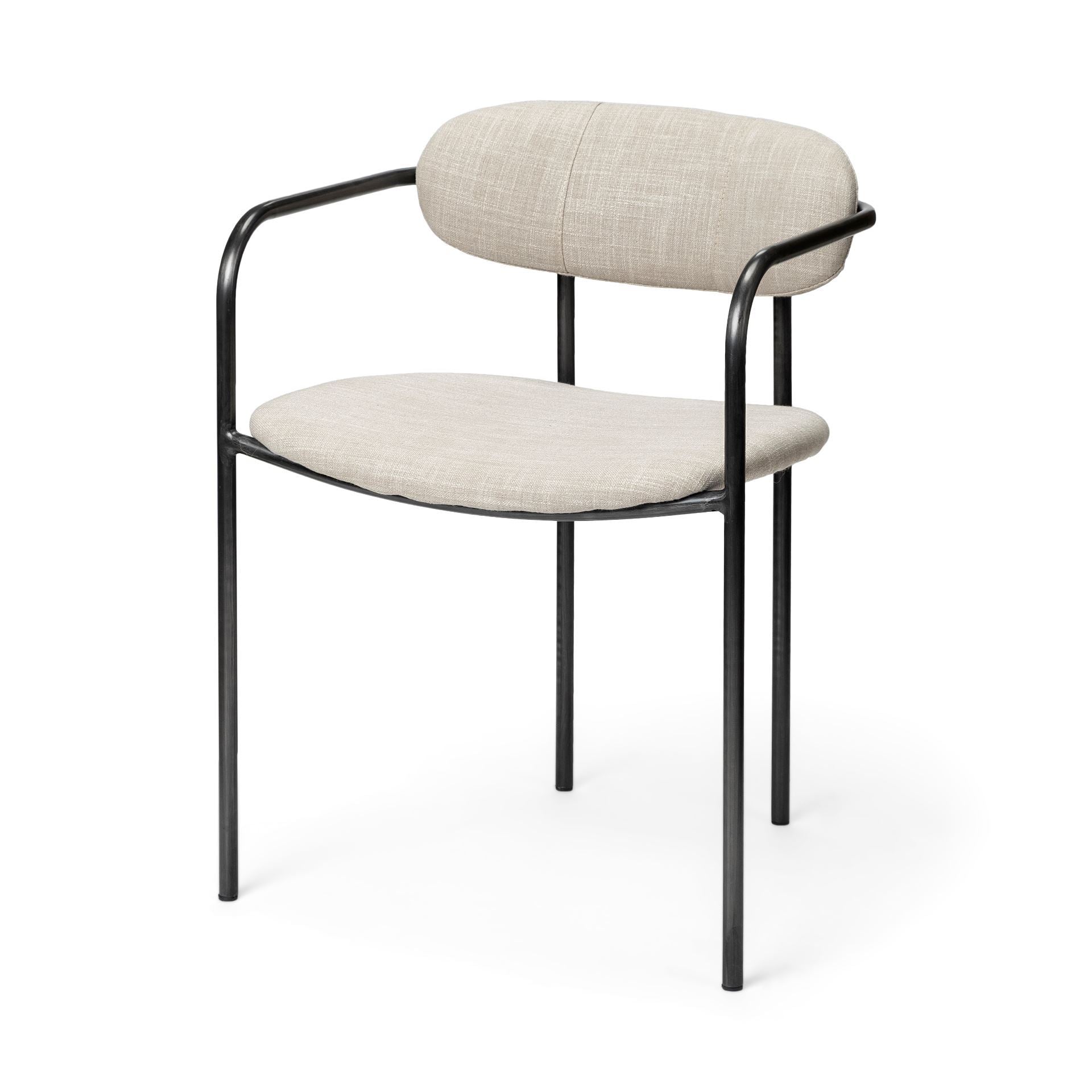 Parker Upholstered Dining Chair Beige Fabric | Gray Metal - dining-chairs