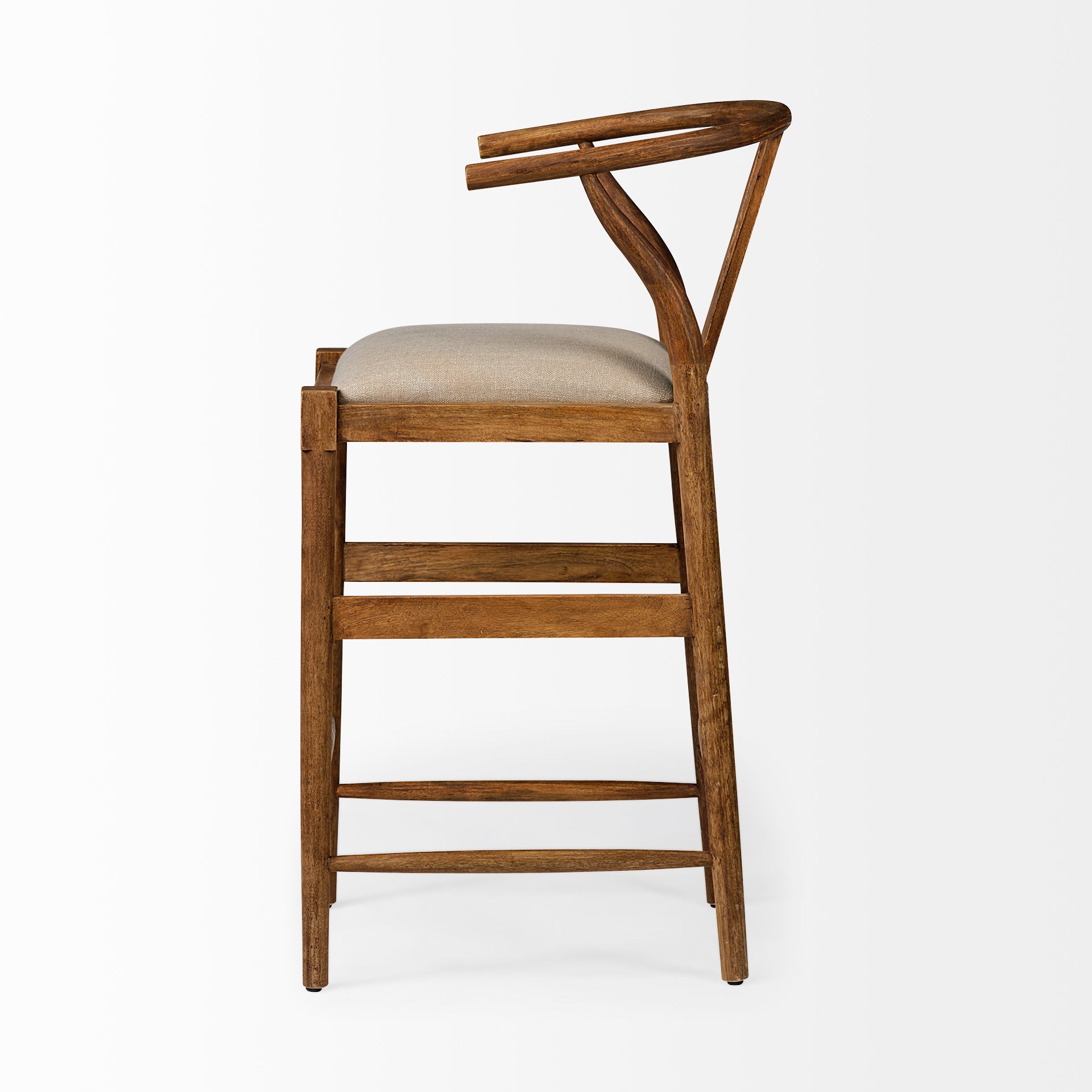 Trixie Upholstered Seat Bar Counter Stool Cream Fabric | Brown Wood | Bar - bar-stools