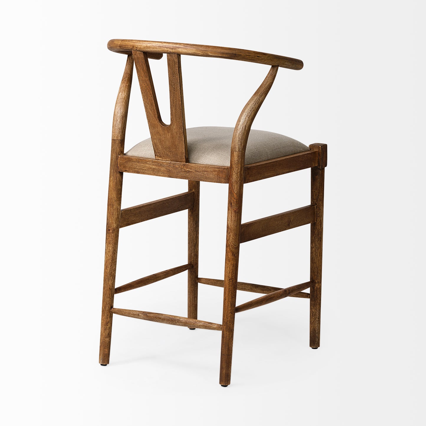 Trixie Upholstered Seat Bar Counter Stool Cream Fabric | Brown Wood - bar-stools