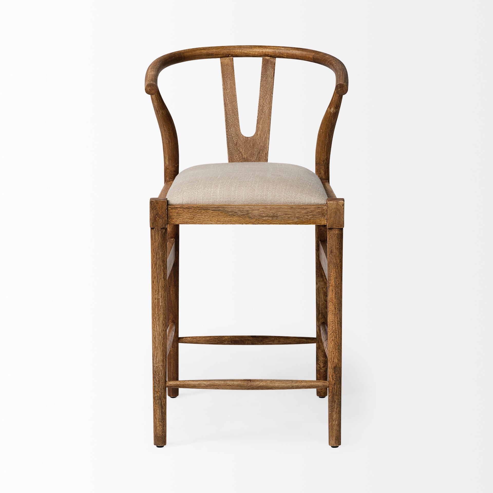 Trixie Upholstered Seat Bar Counter Stool Cream Fabric | Brown Wood - bar-stools