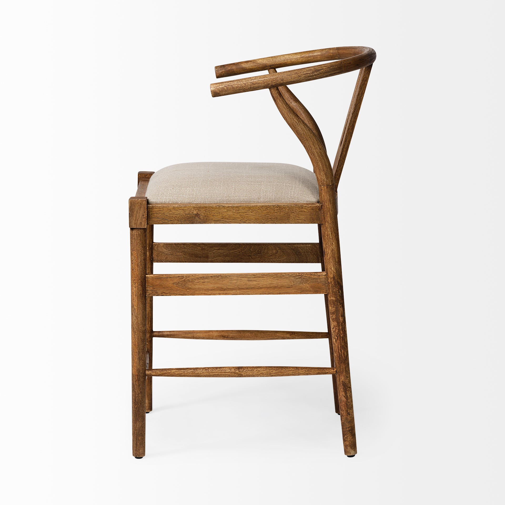 Trixie Upholstered Seat Bar Counter Stool Cream Fabric | Brown Wood - bar-stools