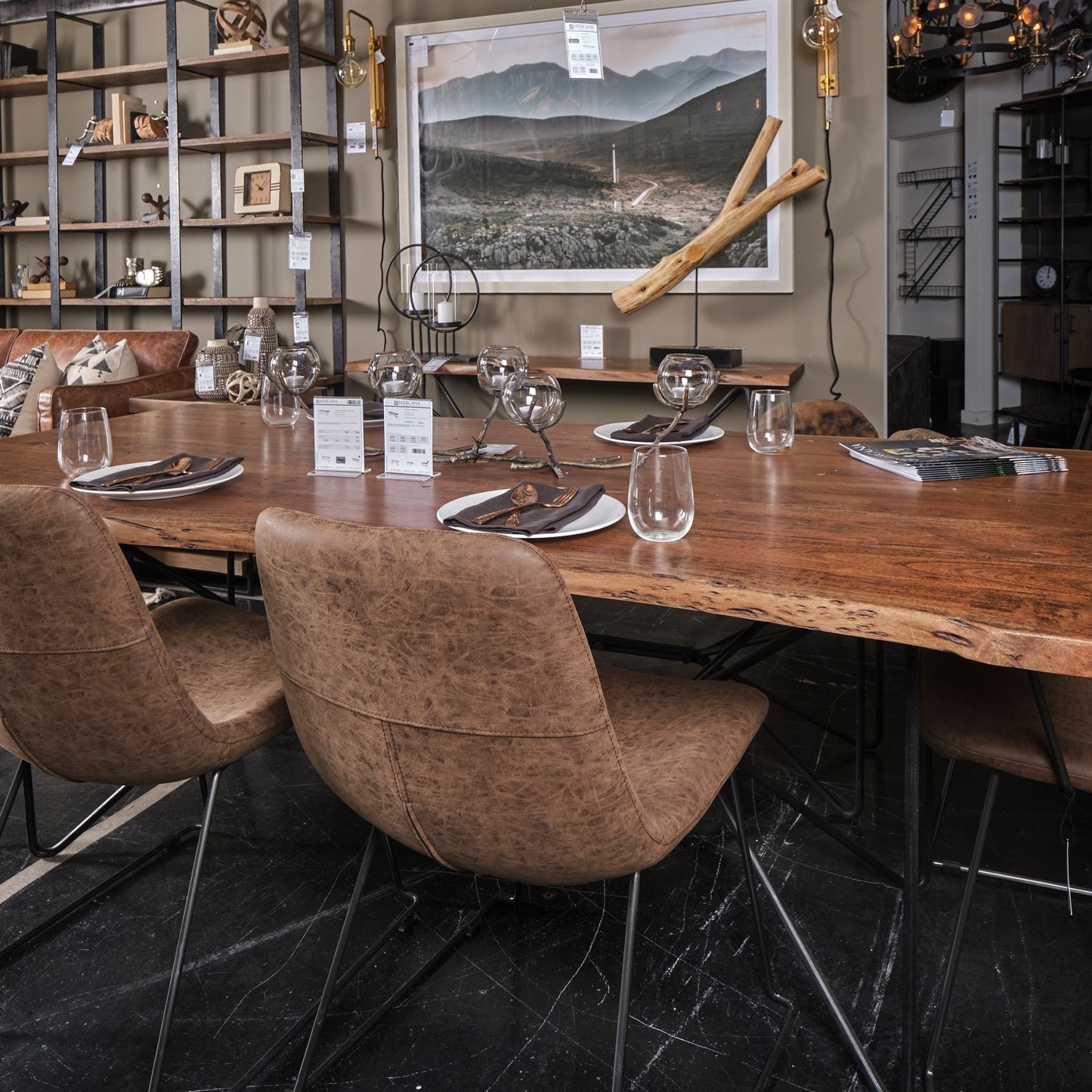 Sawyer Dining Chair Brown Faux Leather | Black Metal (Side Chair) - dining-chairs