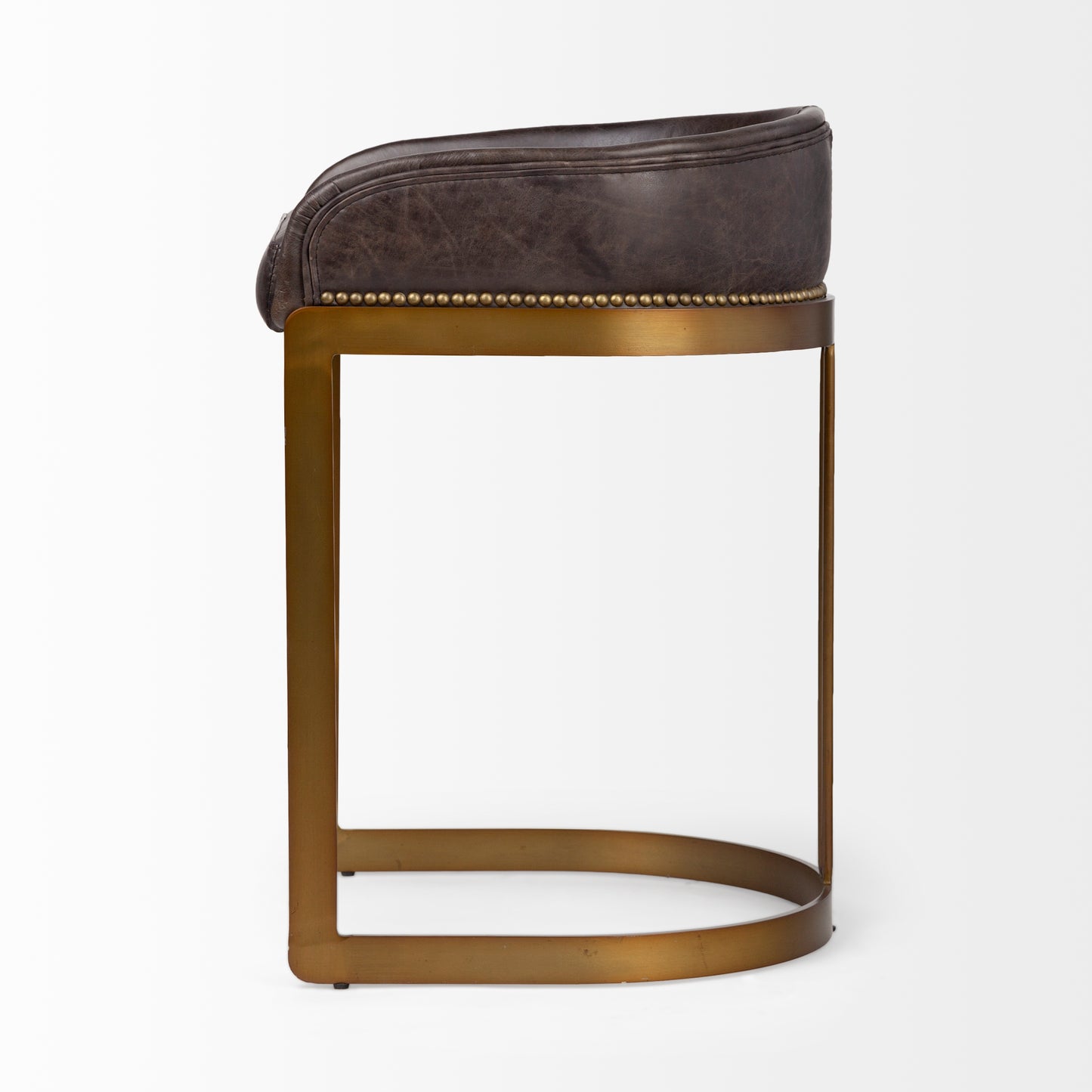 Hollyfield Leather Seat Bar Counter Stool Black Leather | Antiqued Gold Metal | Counter - bar-stools
