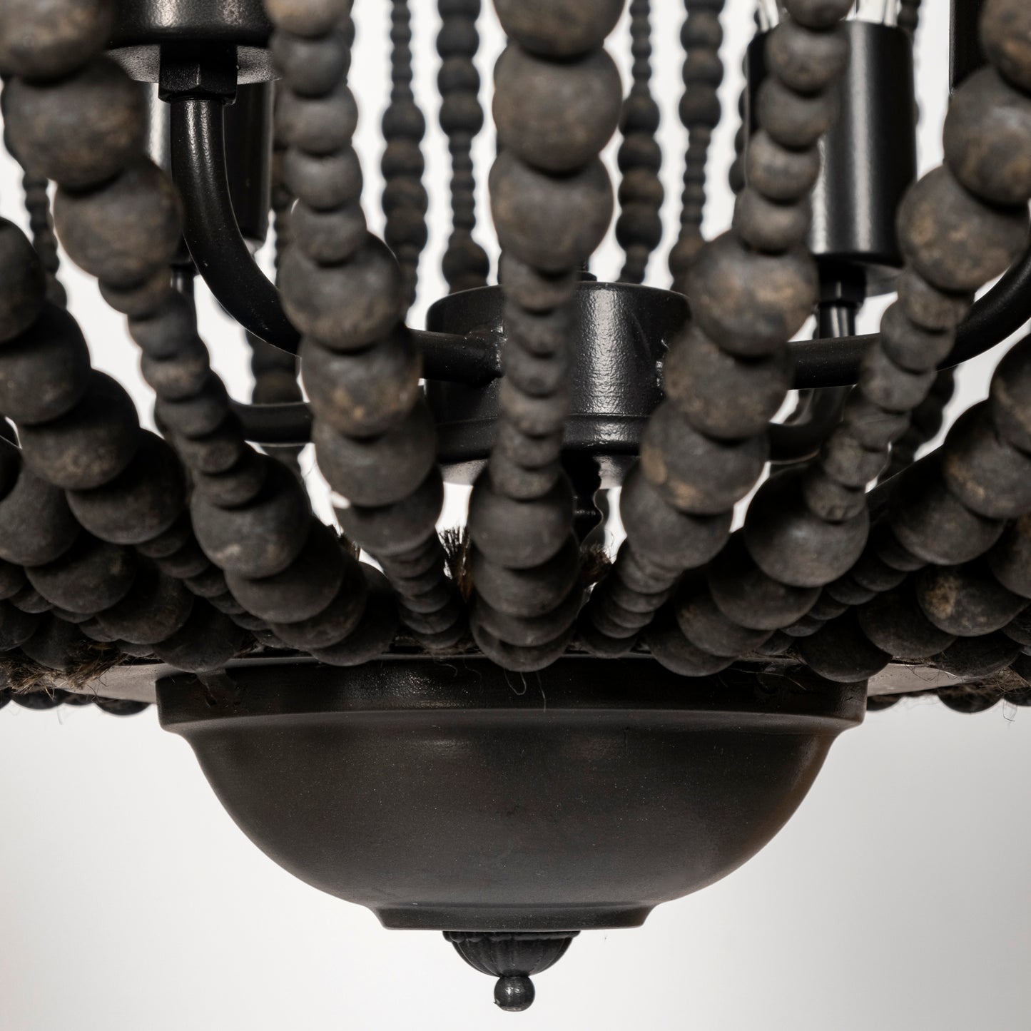Liam I 32x30 Black Wooden Bead Bowl-Style Four Bulb Chandelier