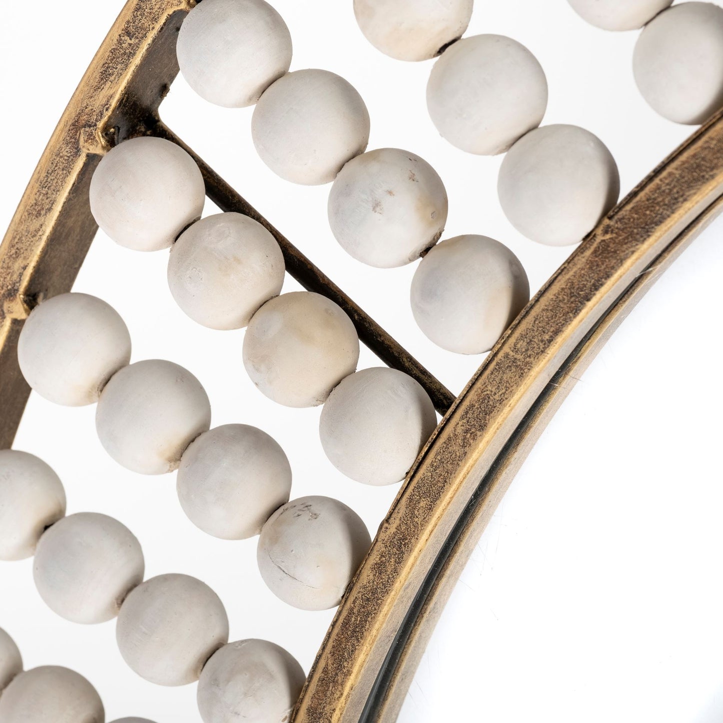 Claiborne 42" Round Gold Metal Frame Mirror w/White Wood Beads
