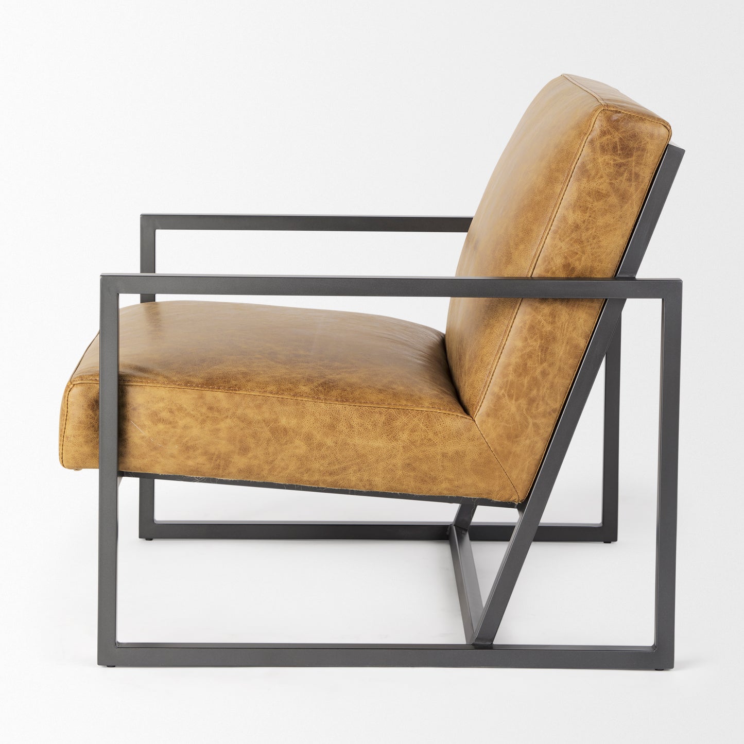 Armelle Accent Chair Brown Leather | Gray Metal - accent-chairs