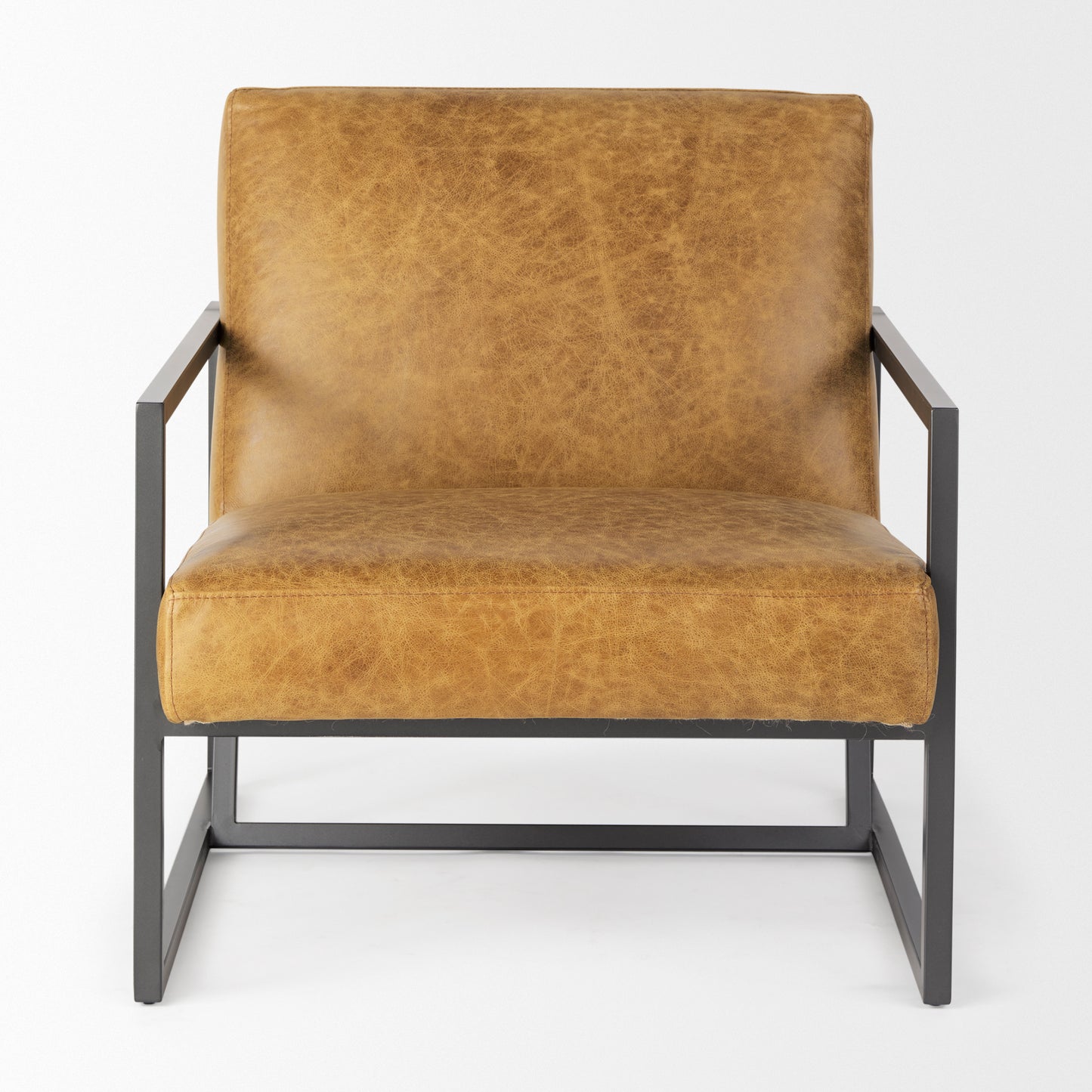 Armelle Accent Chair Brown Leather | Gray Metal - accent-chairs