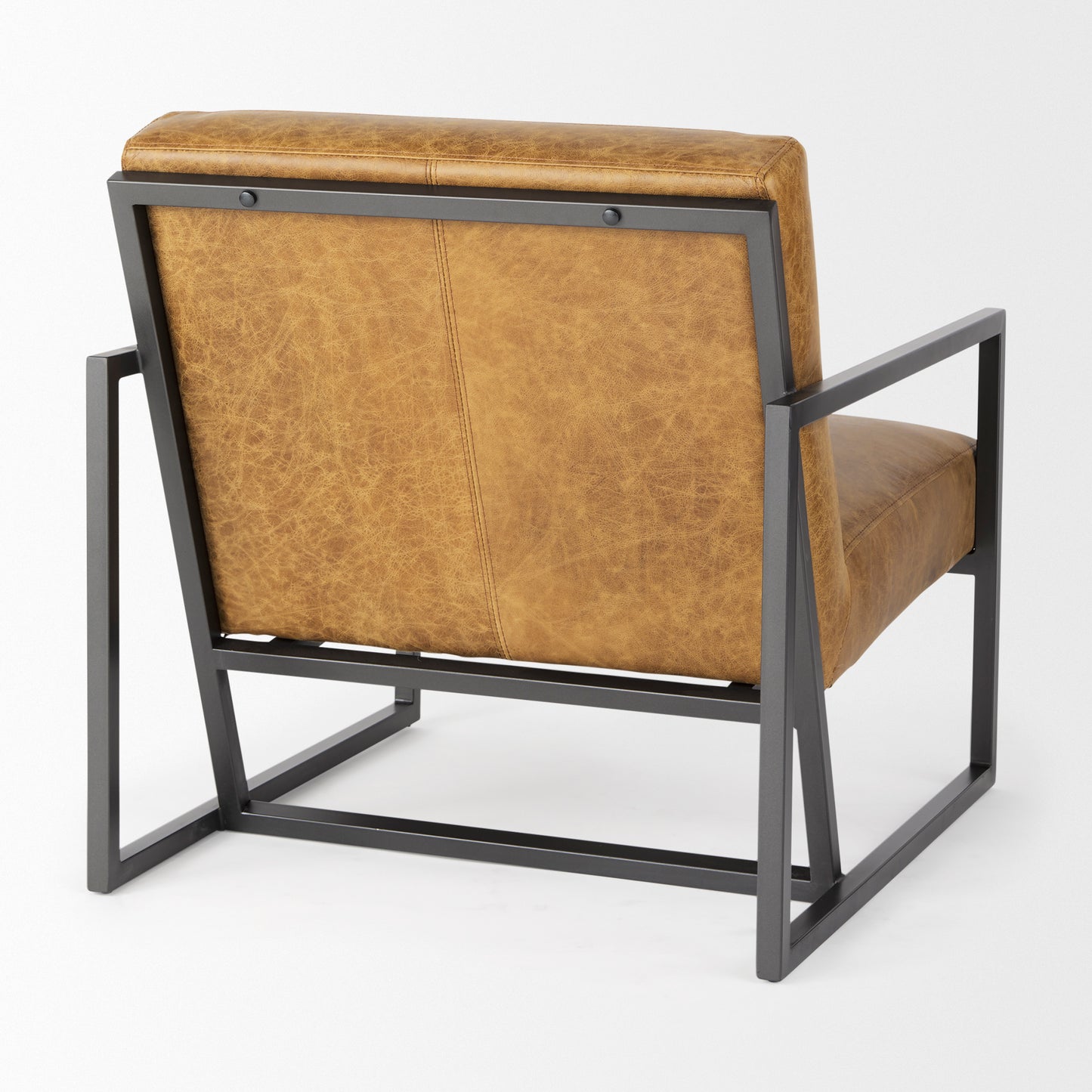 Armelle Accent Chair Brown Leather | Gray Metal - accent-chairs
