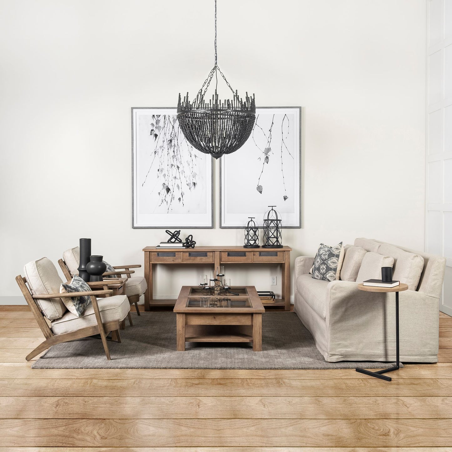 Olympus Accent Chair Beige Fabric | Brown Wood - accent-chairs